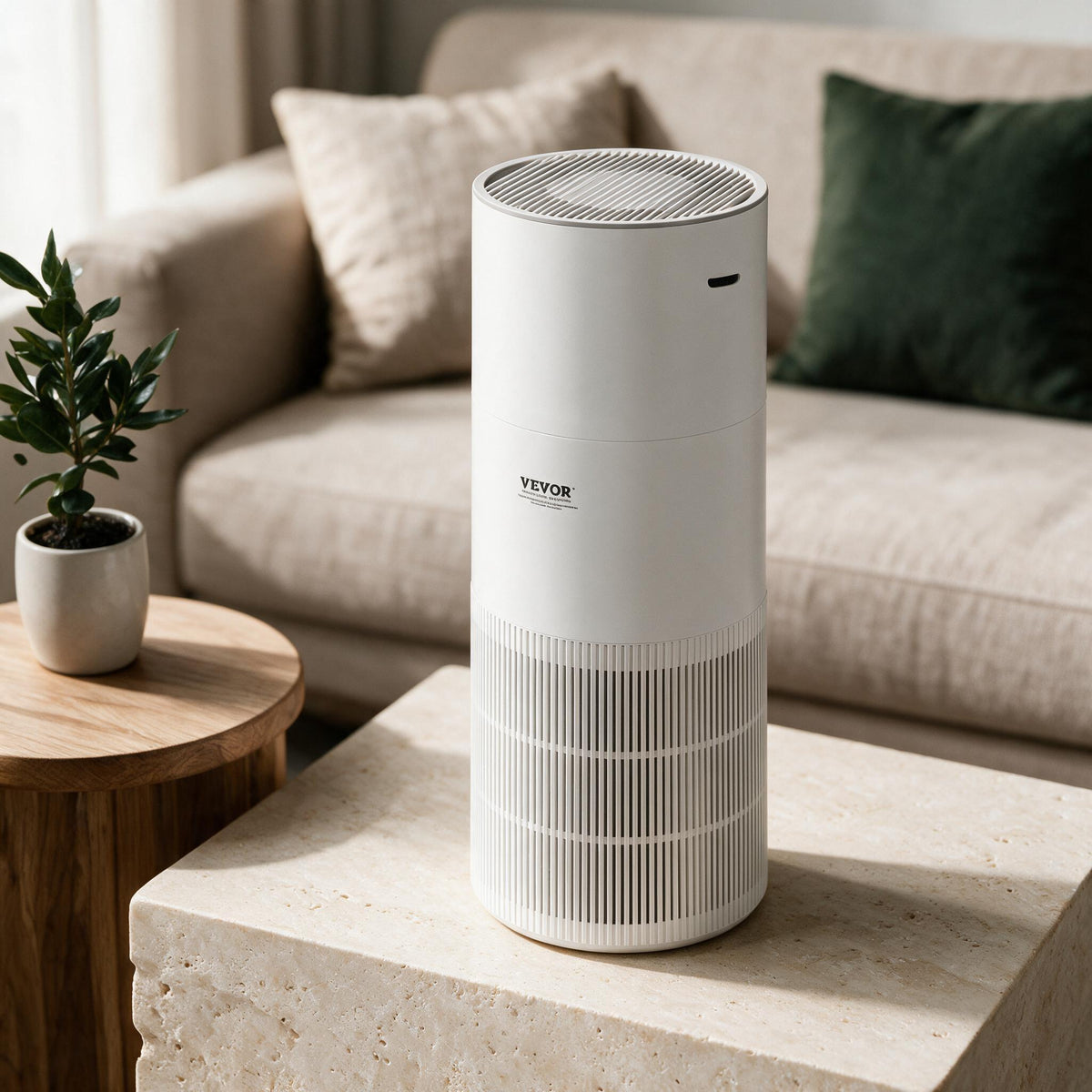 White Air Purifier & Humidifier, close-up of original material and design details.