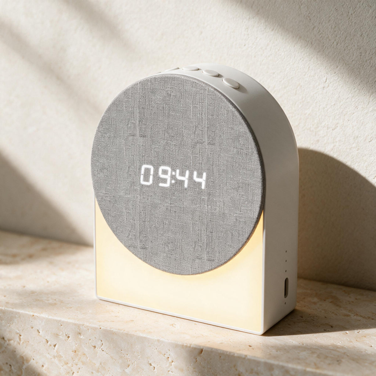 White Bedside White Noise Clock, premium product view.