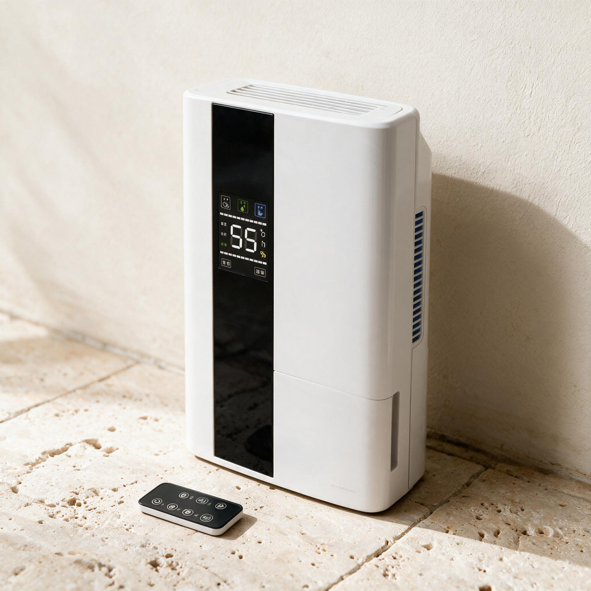 White Compact 2.2L Dehumidifier, premium product view.