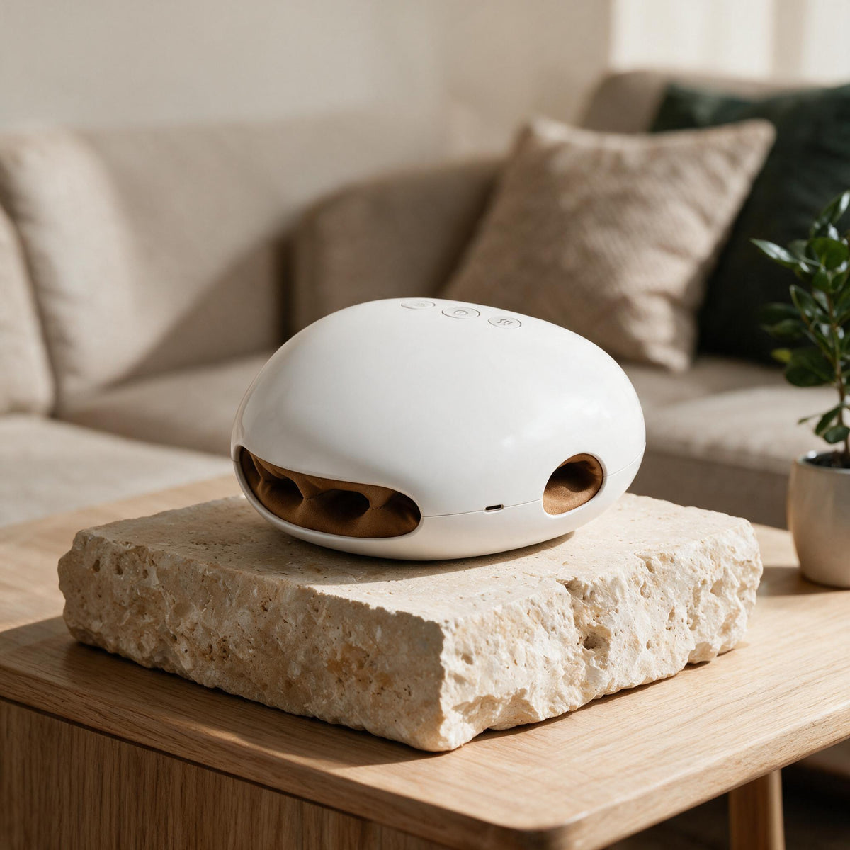 White Cordless Heated Hand Massager, close-up of original material and design details.