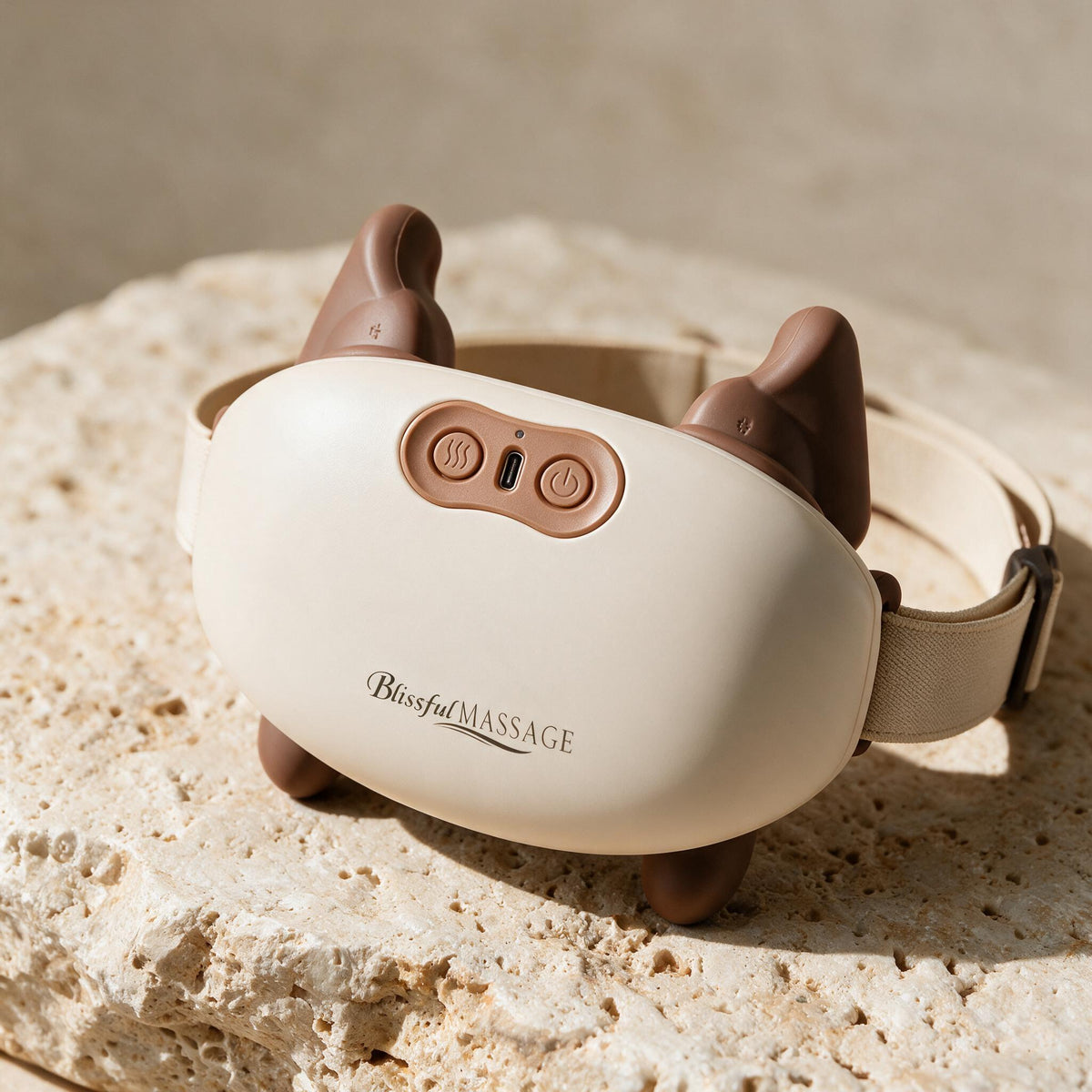 Beige Cordless Heated Neck Massager, close-up of original material and design details.