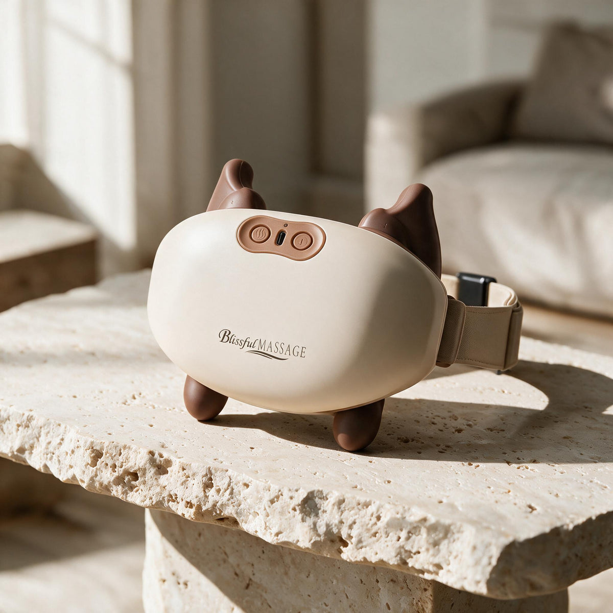 Beige Cordless Heated Neck Massager, premium product view.