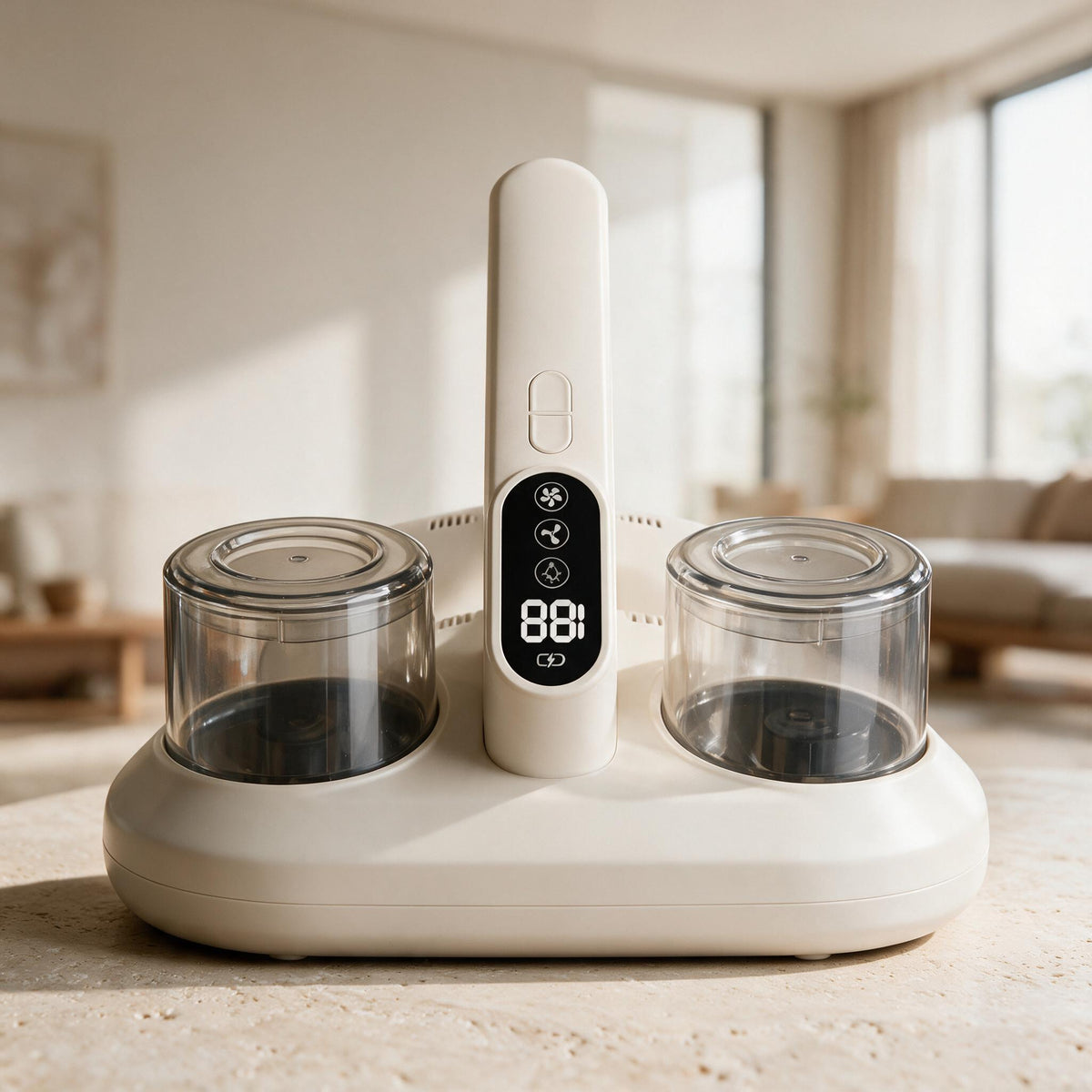 White Cordless Mattress Vacuum, close-up of original material and design details.