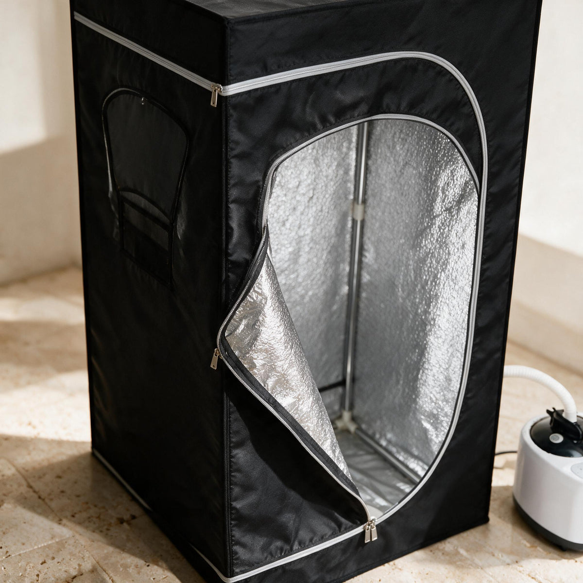Black Portable Steam Sauna, close-up of original material and design details.