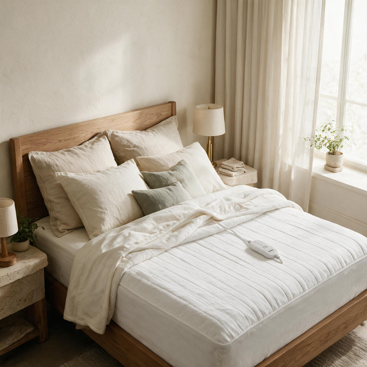White Queen Heated Mattress Pad, in a calm home setting.