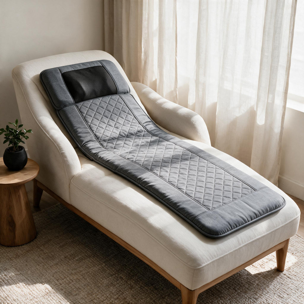 Gray Vibration Massage Mat, in a calm home setting.