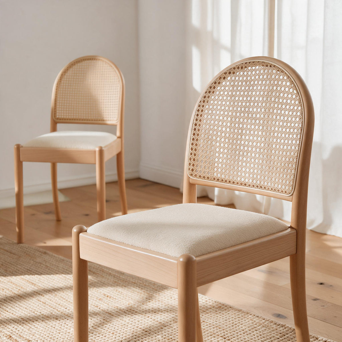 Rattan Dining Chairs — Beige, Set of 2 — material and construction detail
