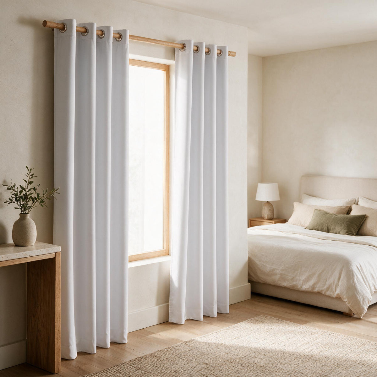 Room Darkening Curtains - Set of 2 — styled in a warm neutral home