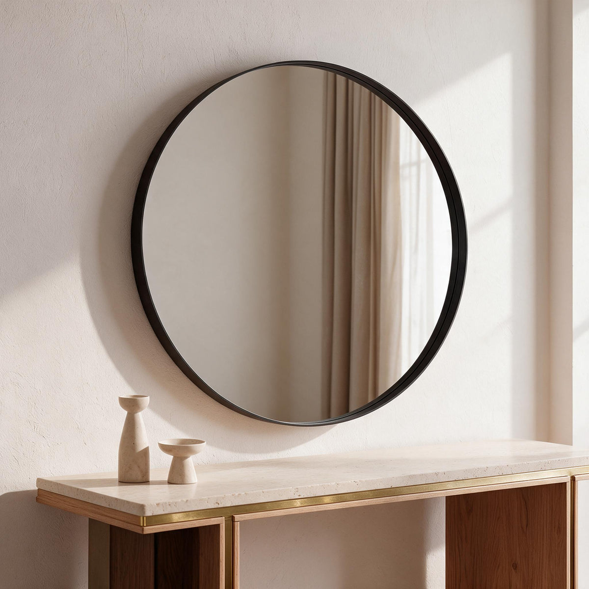 Round Metal Wall Mirror — Black, 28-Inch — full product