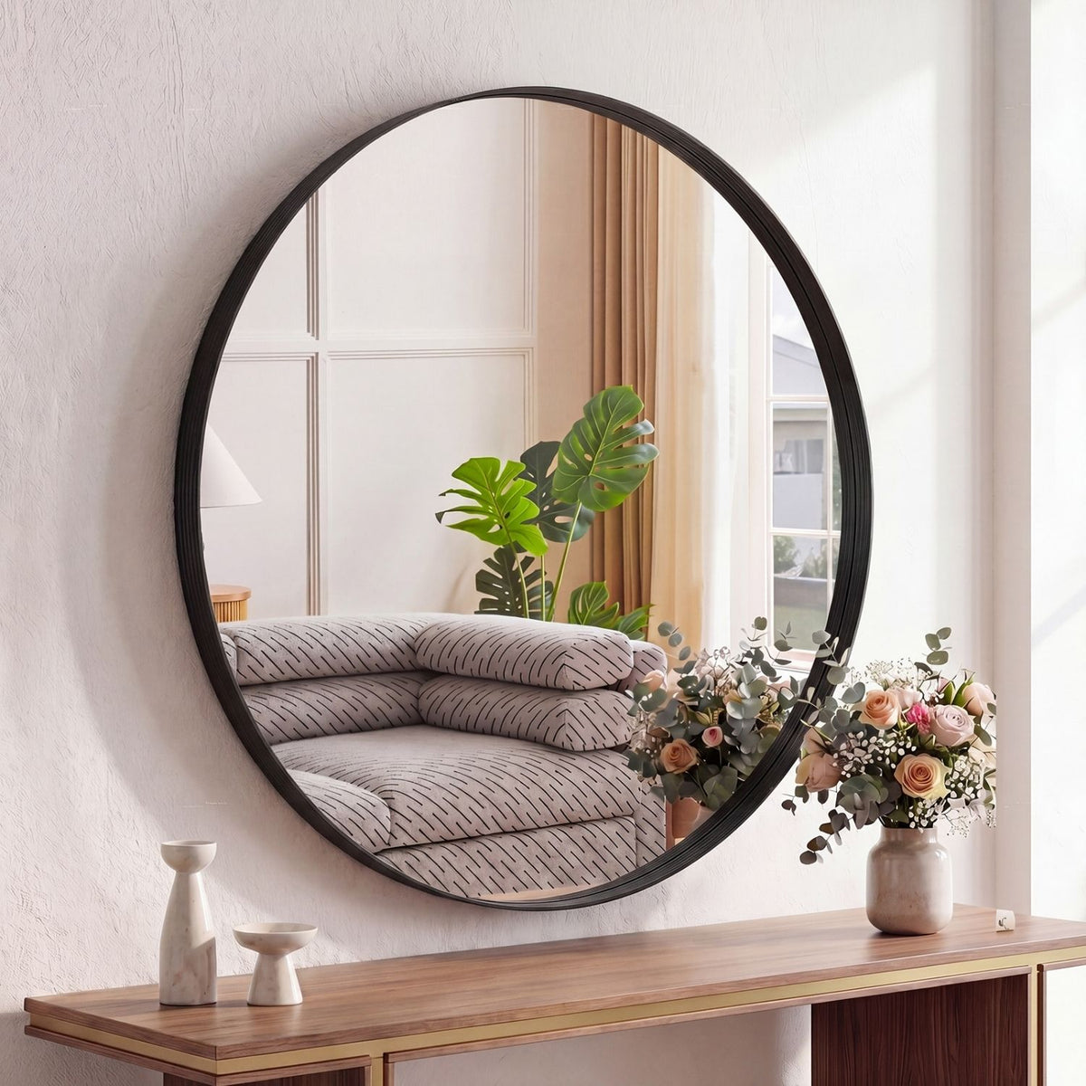 Round Metal Wall Mirror — Black, 28-Inch
