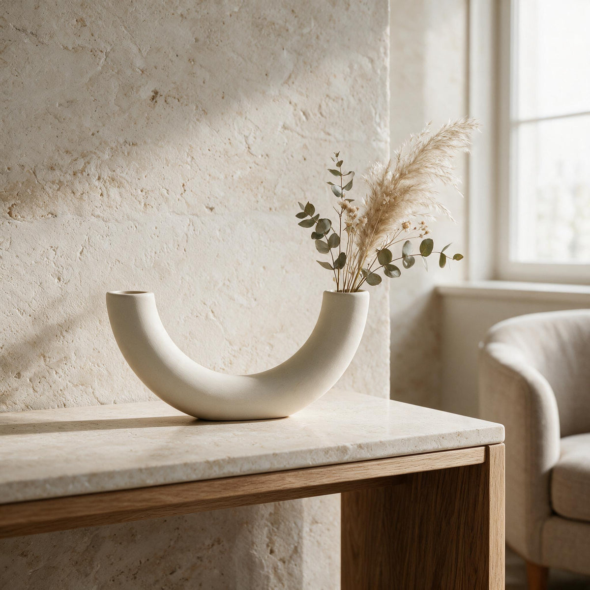 Sculptural Ceramic Vase — styled in a warm neutral home