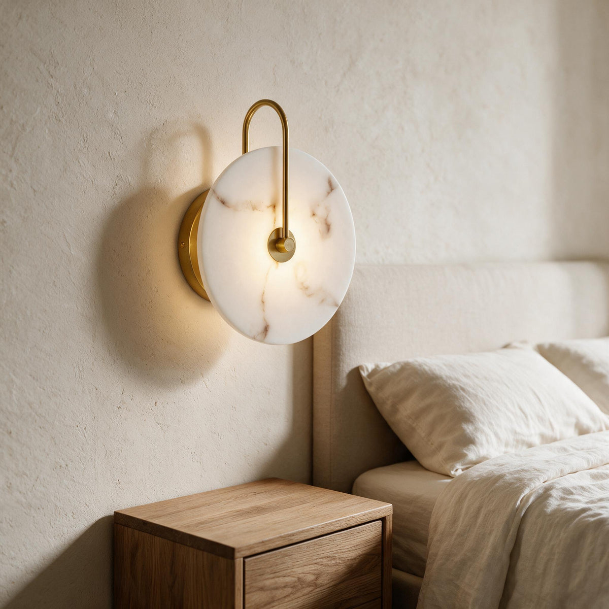 Sculptural Disc Wall Light — styled in a calm indoor room