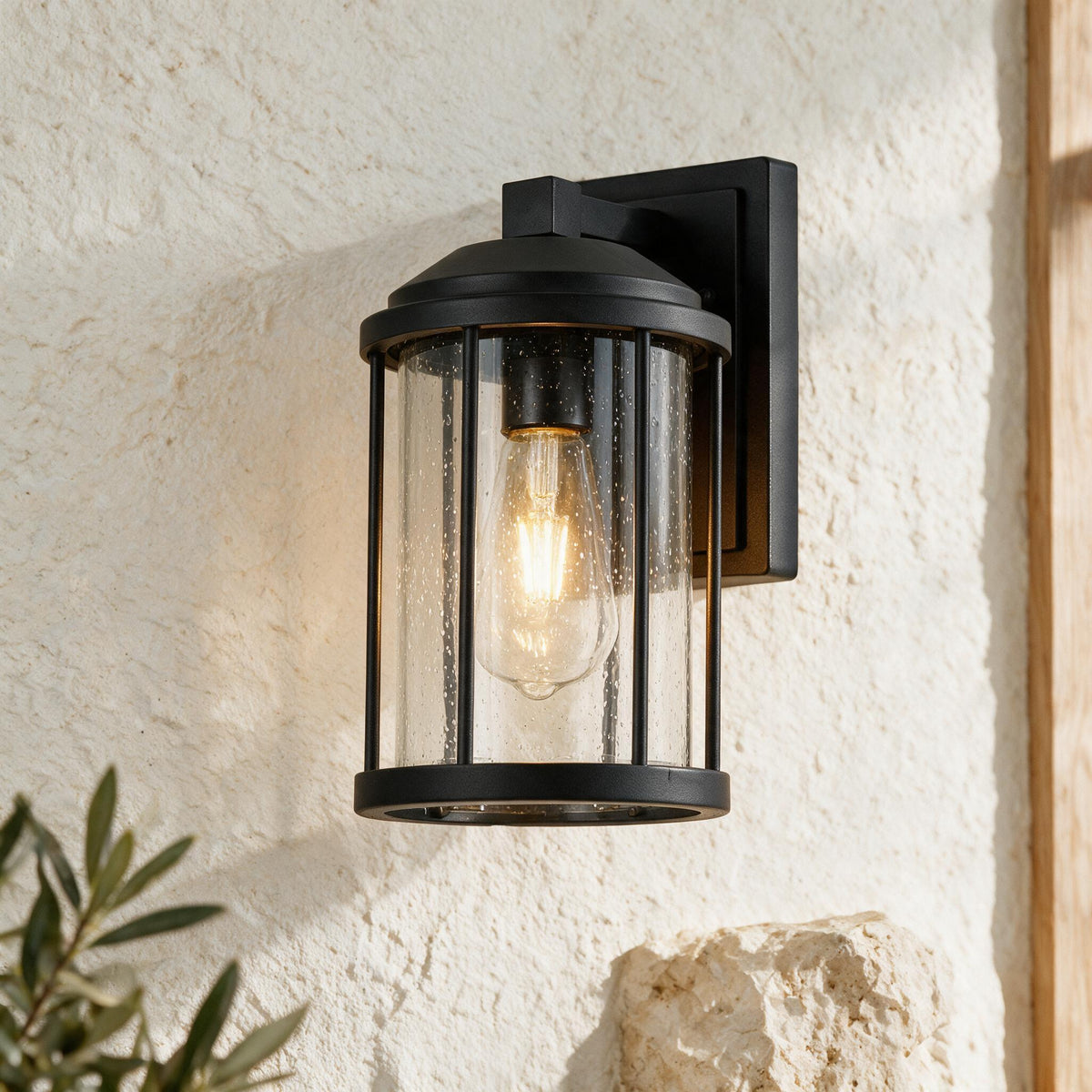 Seeded Glass Outdoor Wall Lights — Set of 2 — close-up of the original materials and construction