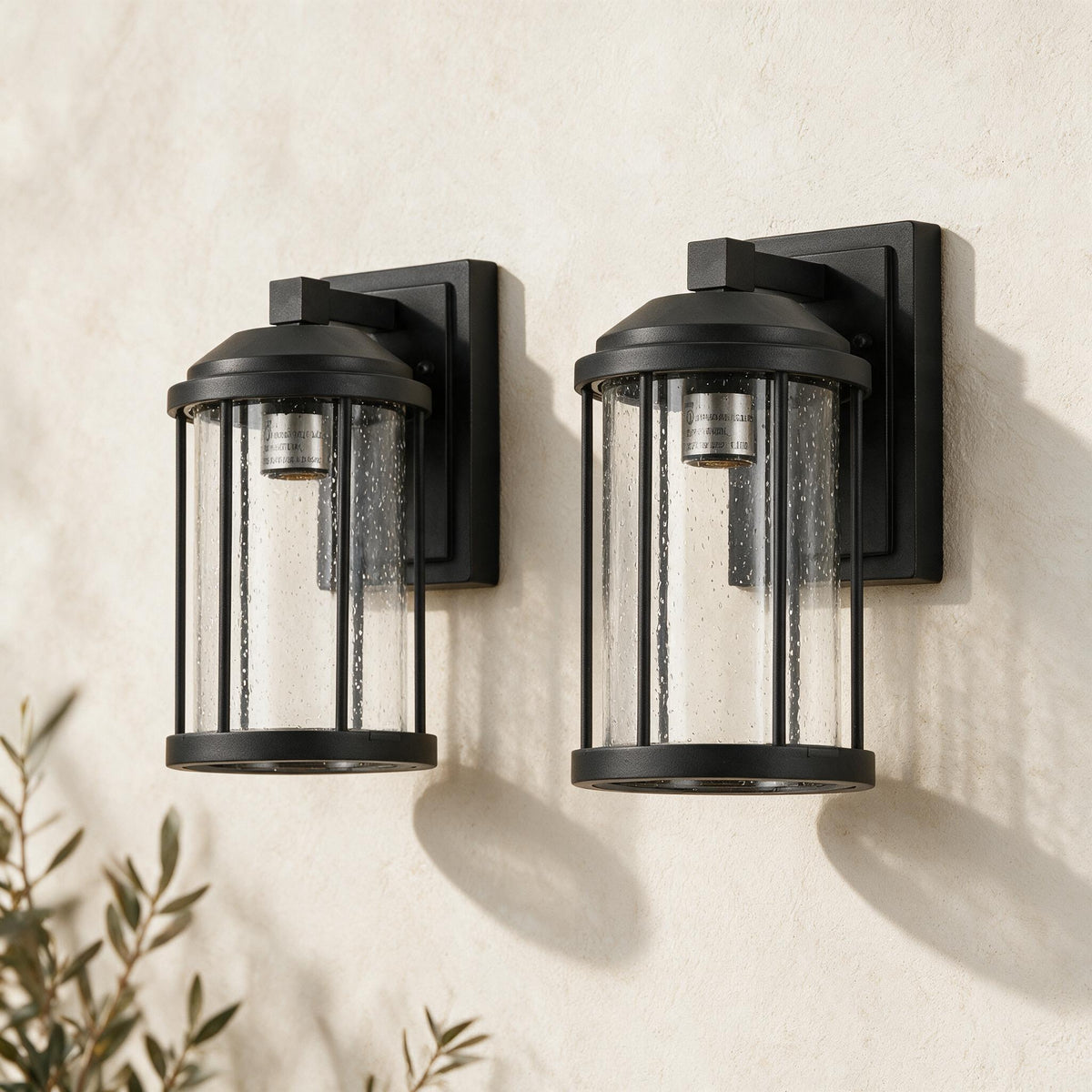 Seeded Glass Outdoor Wall Lights — Set of 2 — full product