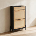 VEVOR Slim Shoe Cabinet - Black & Rattan Look — premium full product view.