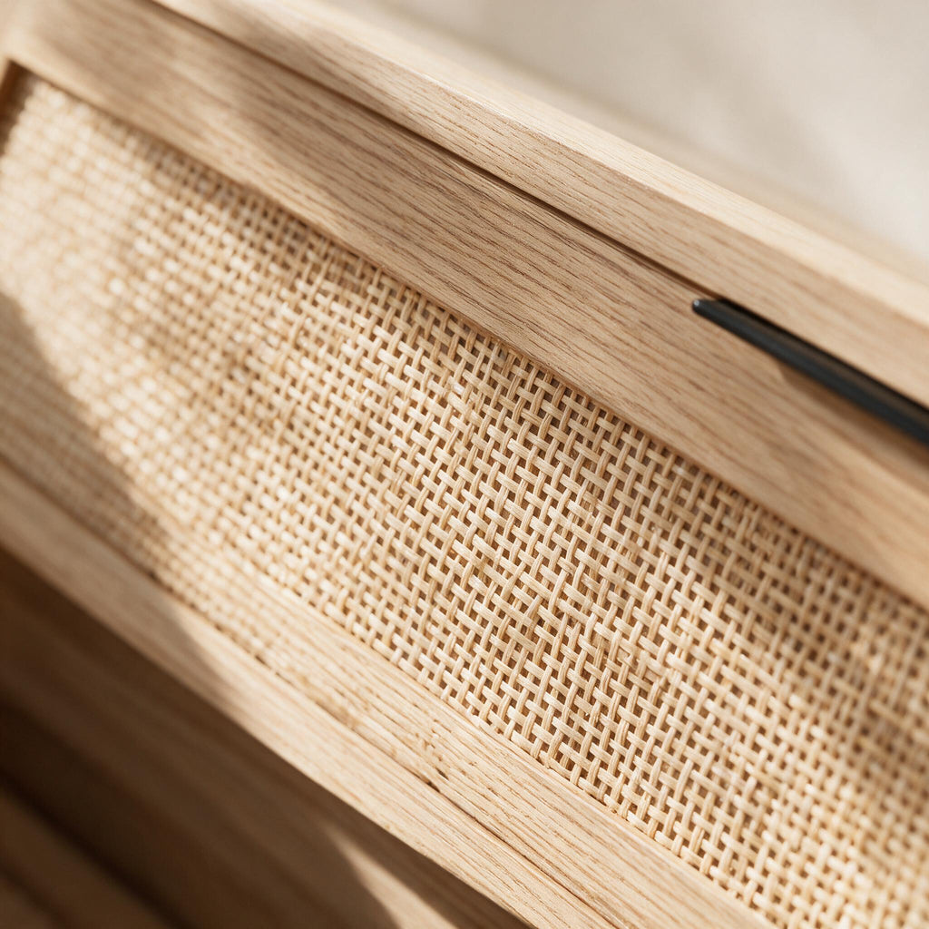 VEVOR Slim Shoe Cabinet - Black & Rattan Look — close detail of the original material and construction.