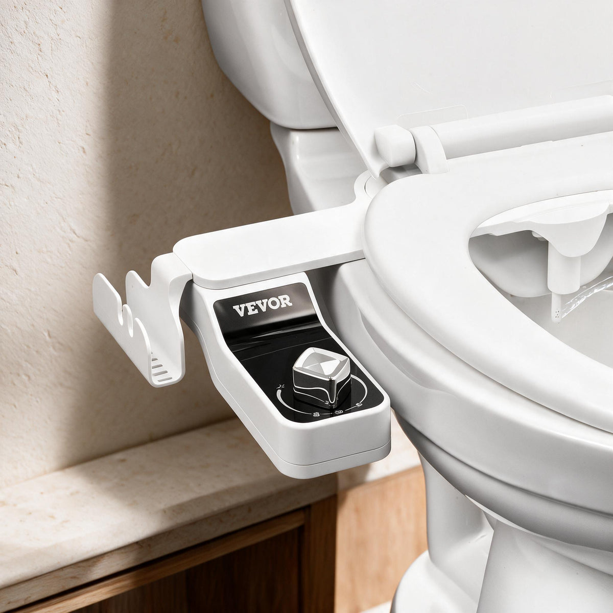 Slim Dual-Nozzle Bidet Attachment — styled in a warm neutral interior