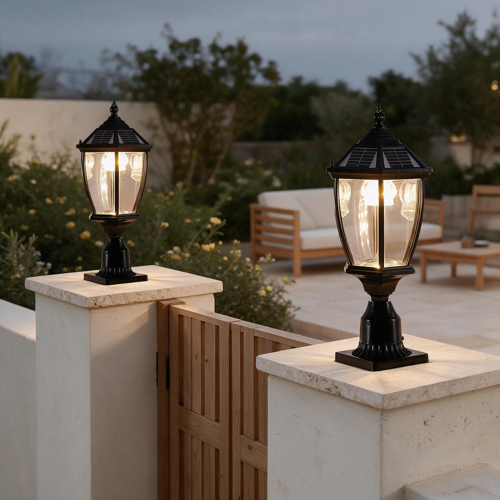 Solar Glass Garden Lanterns — Set of 2 — styled in a calm outdoor setting