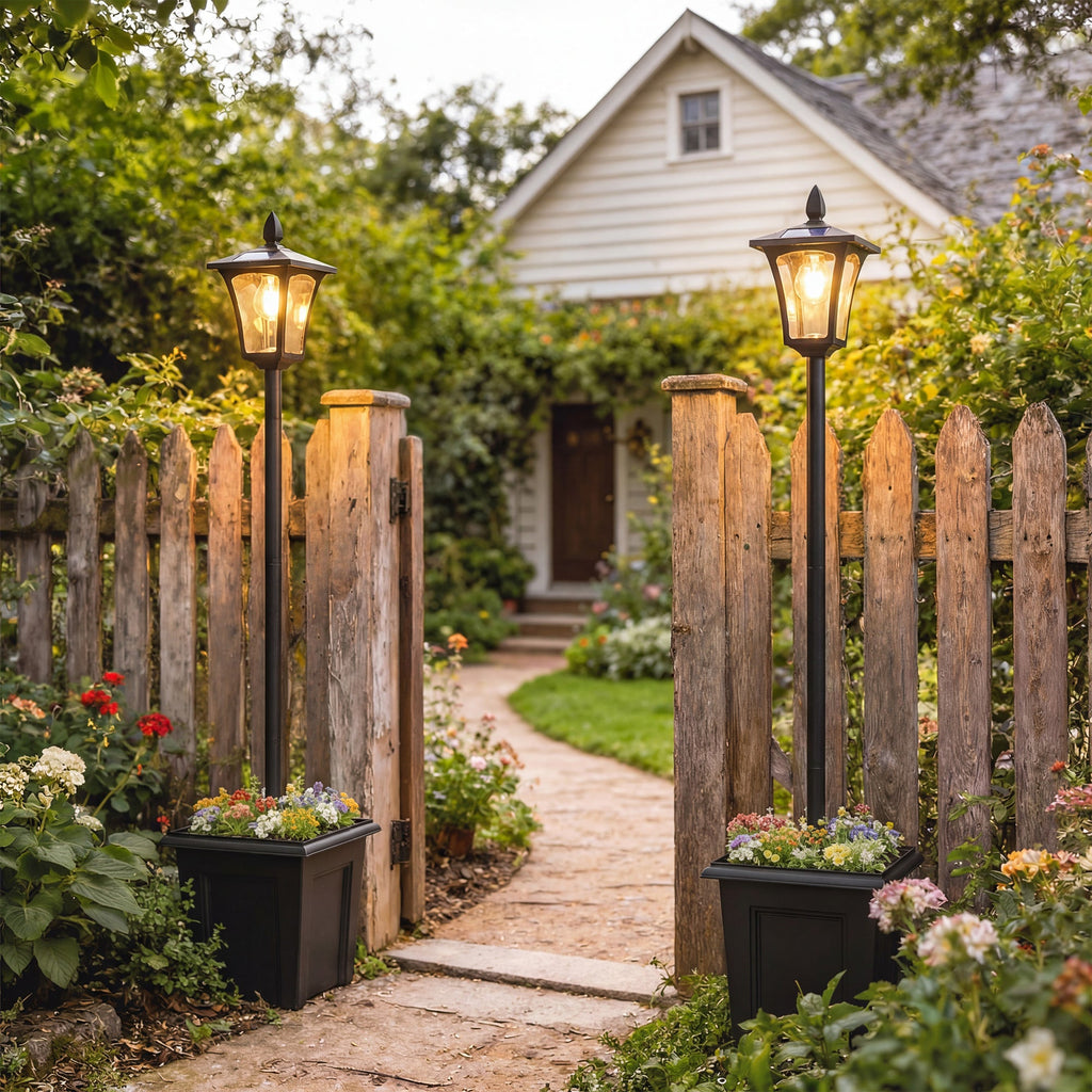 Solar Planter Lamp Posts — Set of 4 — supplier product shown; see set quantity in product details