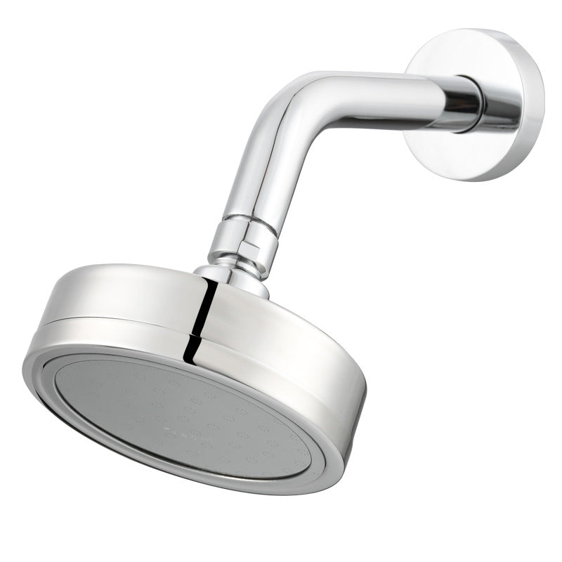 Polished Steel rainfall showerhead with Standard nozzles and a shower arm.