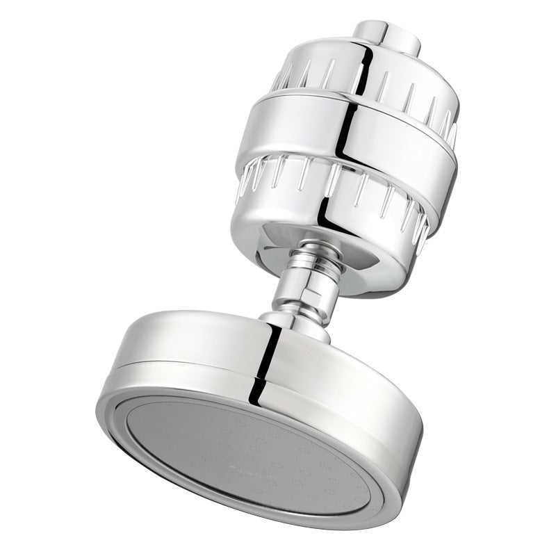 Polished Steel rainfall showerhead with Standard nozzles and a filter.