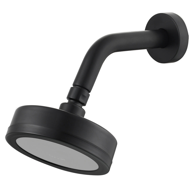 Black rainfall showerhead with Standard nozzles and a shower arm.