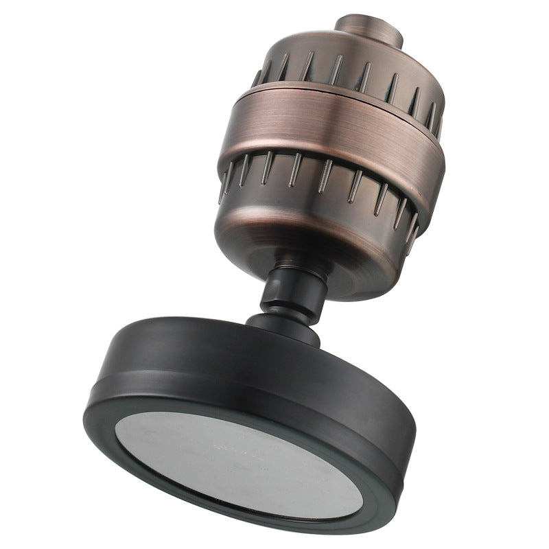 Black rainfall showerhead with Standard nozzles and a filter.