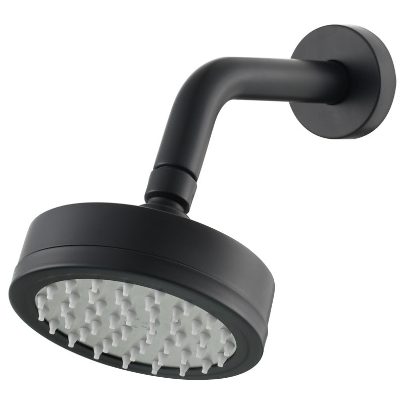 Black rainfall showerhead with Silicone nozzles and a shower arm.