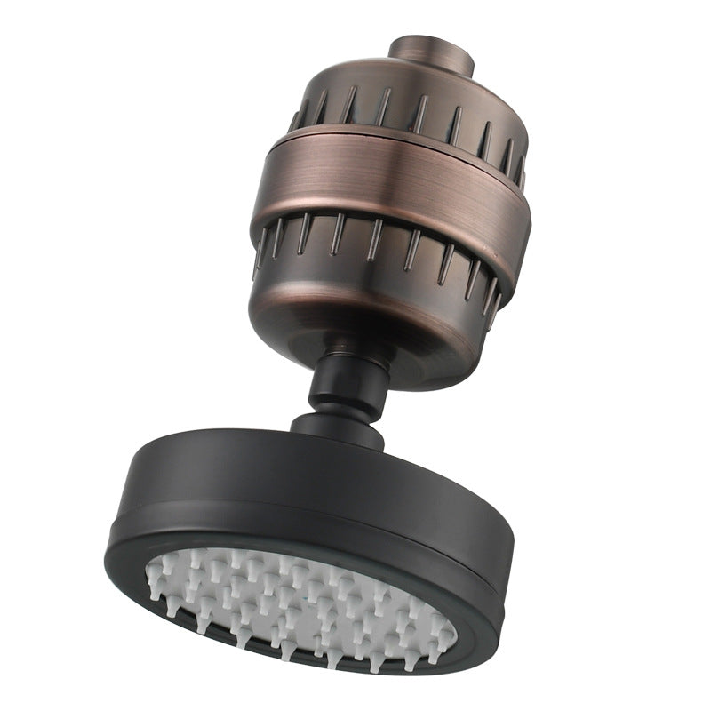 Black rainfall showerhead with Silicone nozzles and a filter.