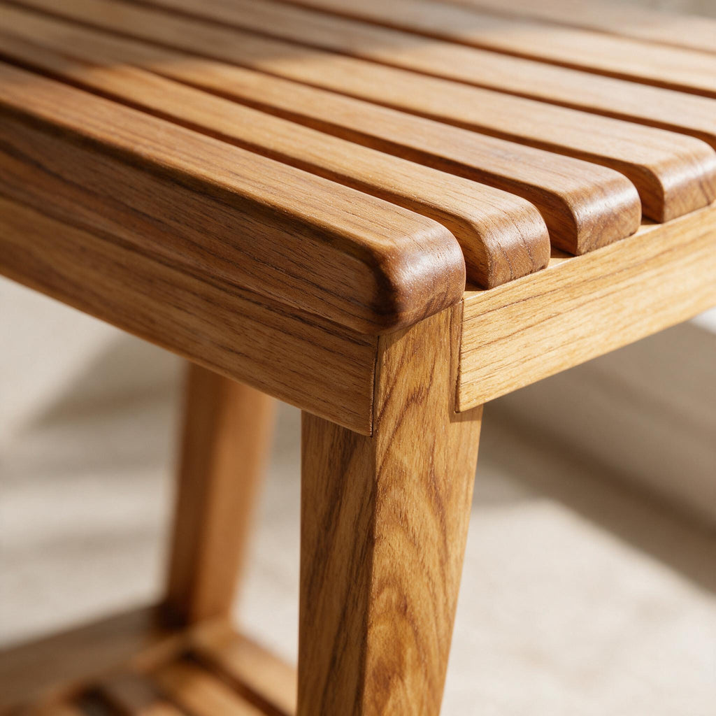VEVOR Teak Shower Bench - 20-Inch — close detail of the original material and construction.