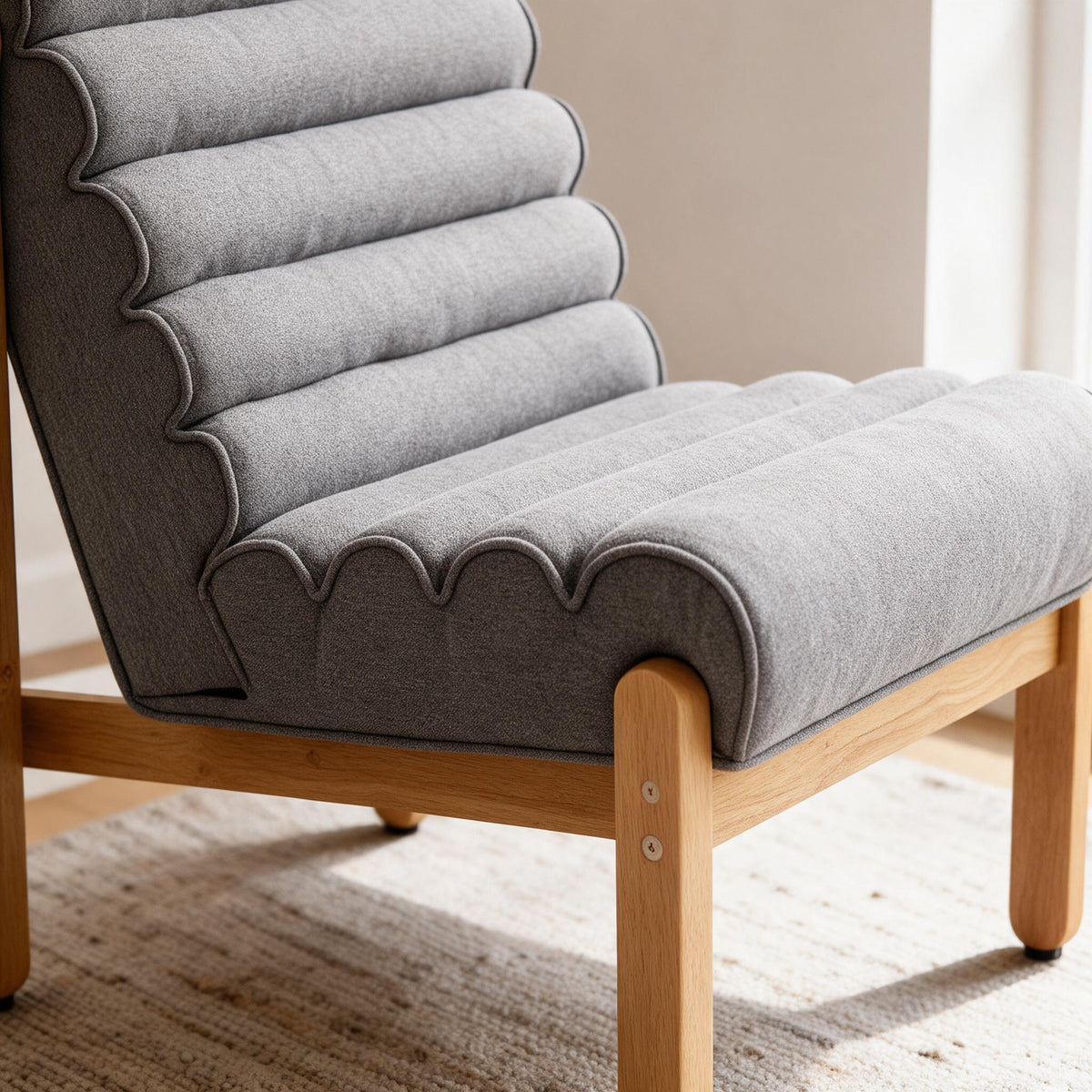 Textured Lounge Chair — Natural & Gray — upholstery and wood detail