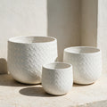 Textured White Outdoor Planters — Set of 3 — full product