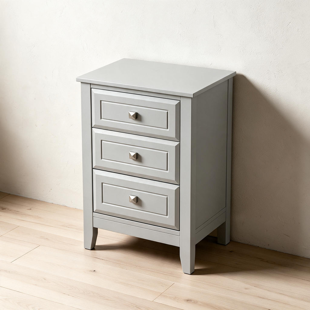 Three-Drawer Nightstand — Gray — premium product view