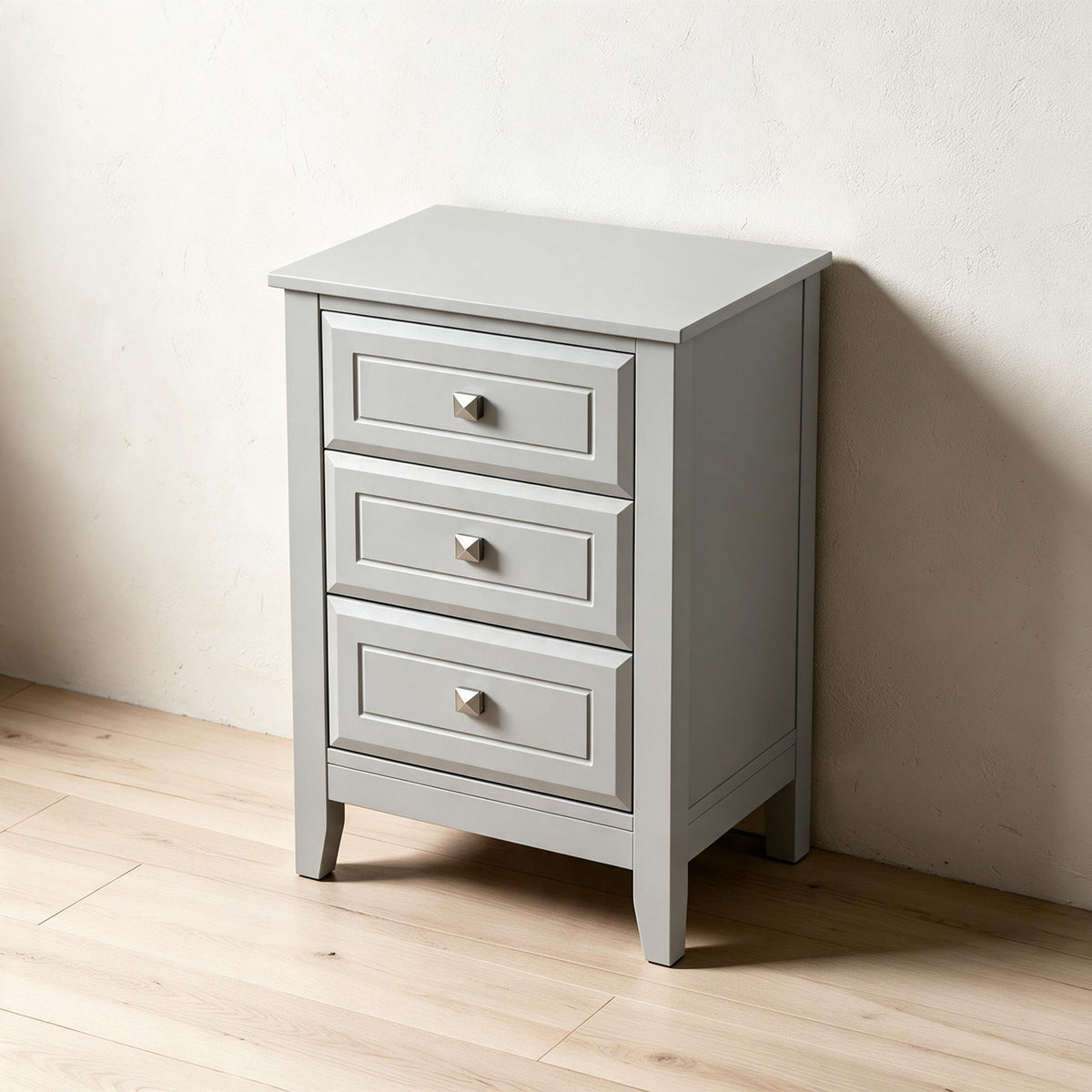 Three-Drawer Nightstand — Gray — premium product view