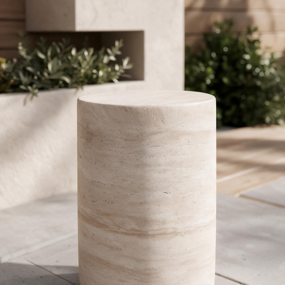 Travertine-Effect Outdoor Side Table — close-up of the original materials and construction