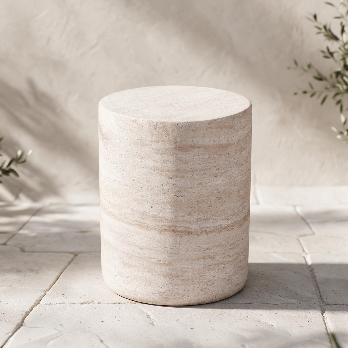 Travertine-Effect Outdoor Side Table — full product