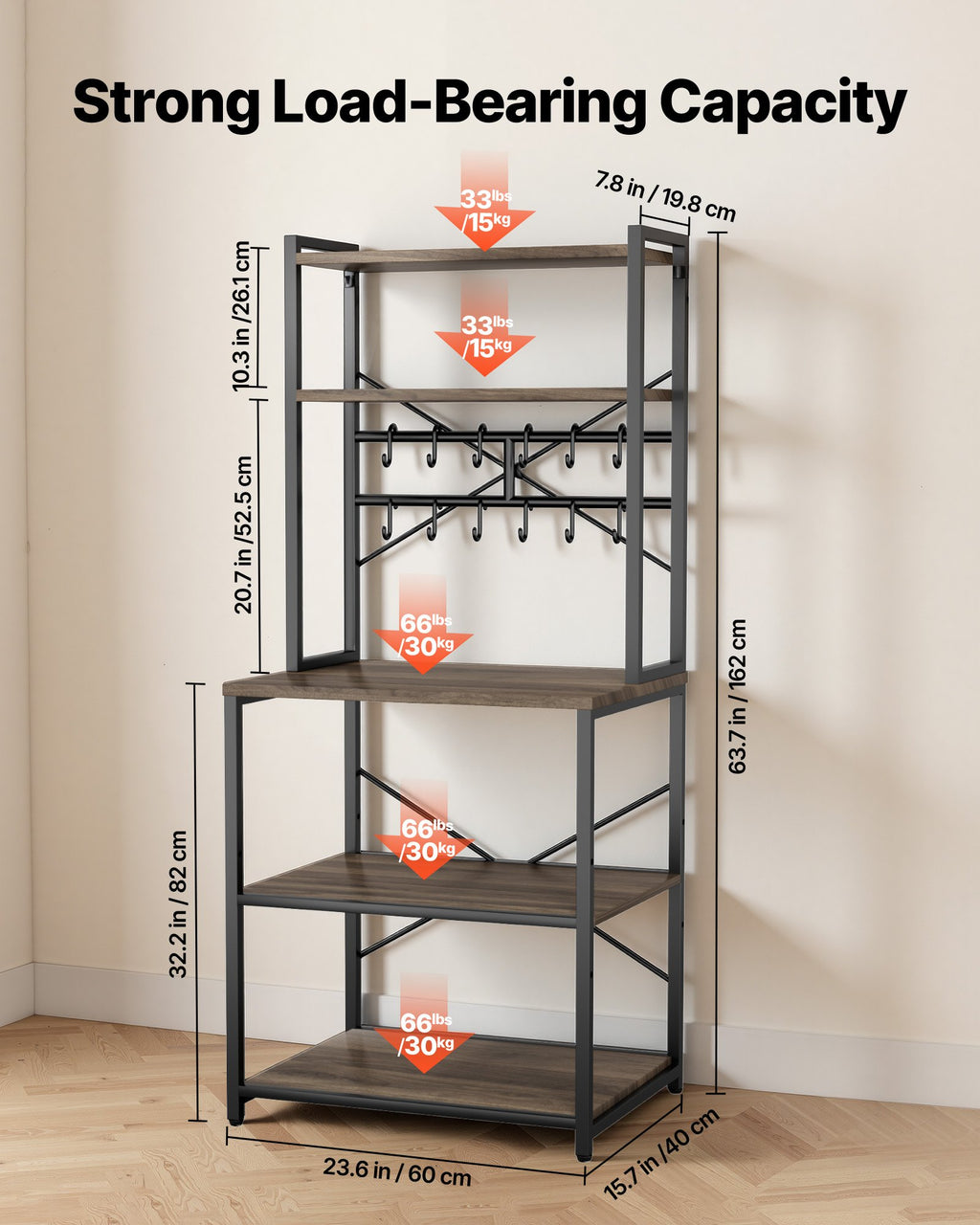 Baker's rack dimensions and individual shelf-load limits