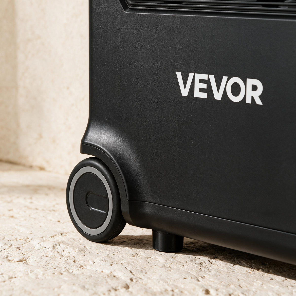VEVOR LW3000 portable power station — close detail of the rear wheel and original side finish.