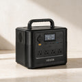 VEVOR M9 portable power station — three-quarter product view against warm ivory limestone.