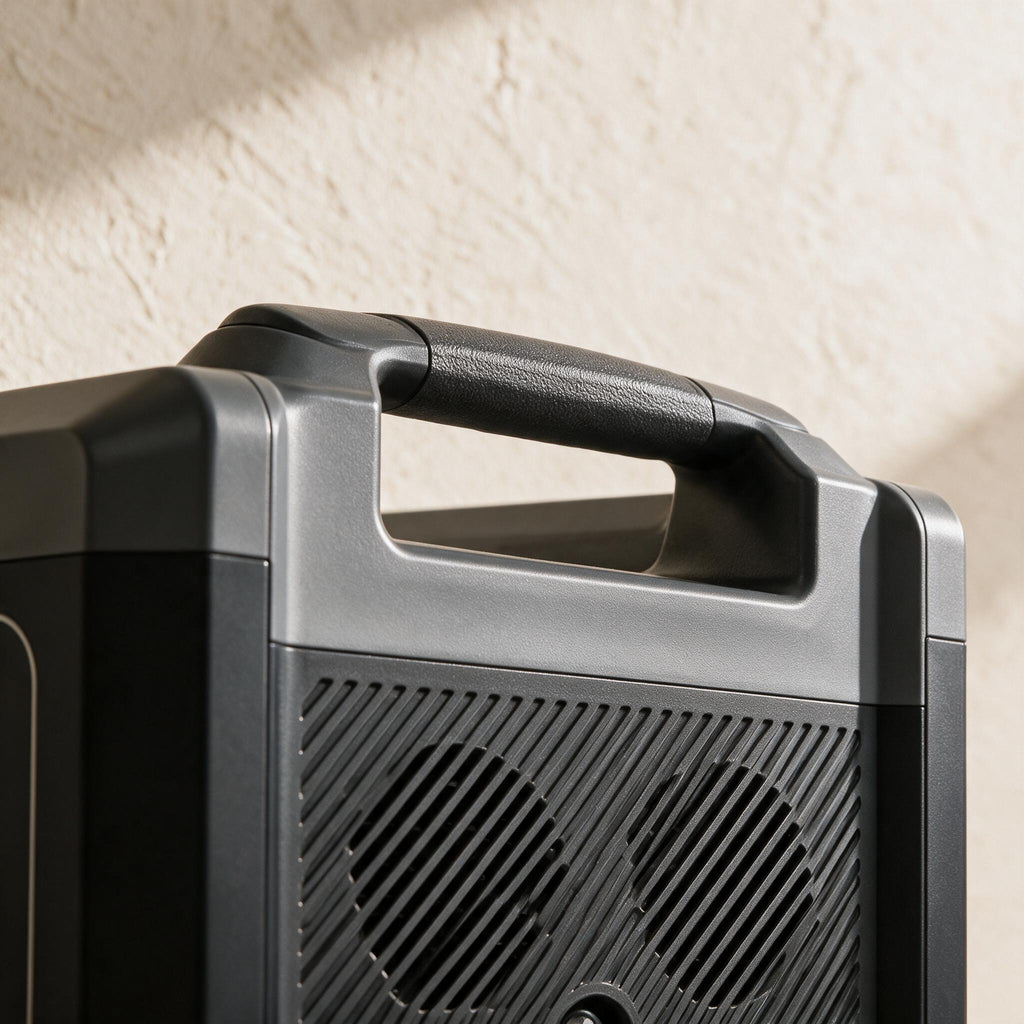 VEVOR Q2400Pro portable power station — close detail of the original carry handle and finish.