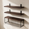 Floating Wall Shelves with Basket - Set of 3 — premium full product view.