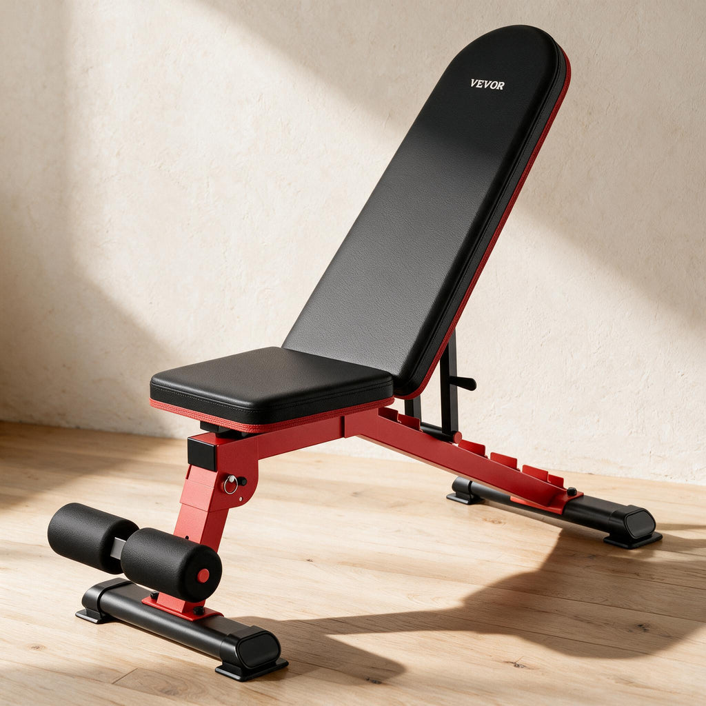 VEVOR Adjustable Weight Bench - Black & Red — premium full product view.