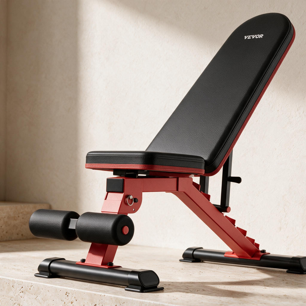 VEVOR Adjustable Weight Bench - Black & Red — close detail of the original material and construction.
