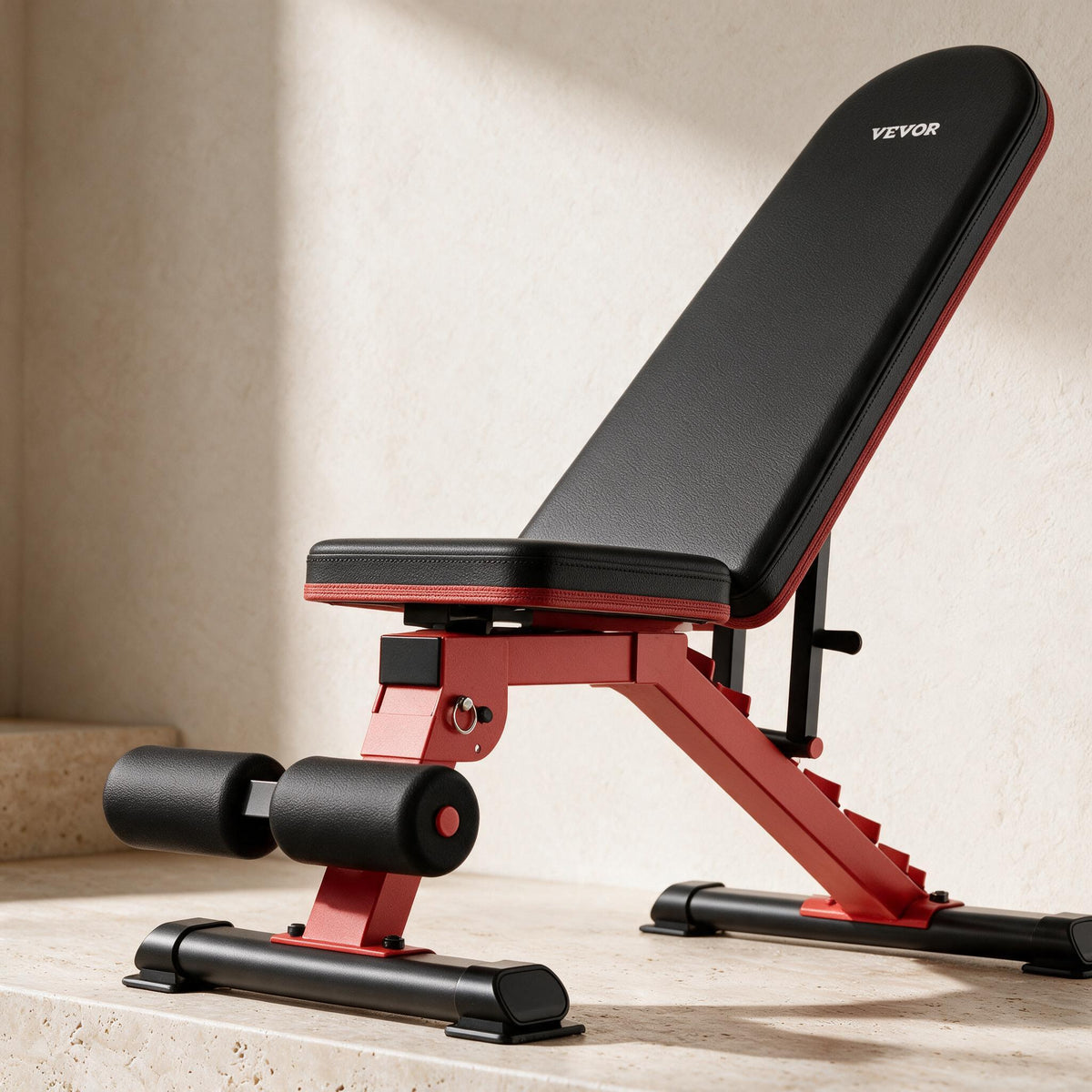 VEVOR Adjustable Weight Bench - Black & Red — close detail of the original material and construction.