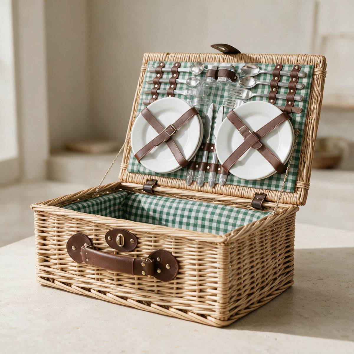Willow Picnic Basket for Four — Green — premium product view