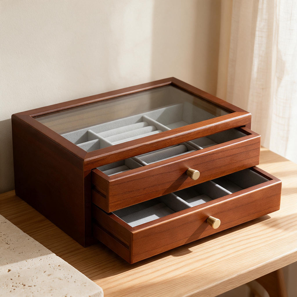 Wooden Jewelry Chest — Brown — material and construction detail