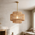 Woven Rattan Pendant Light — full product in a warm ivory setting