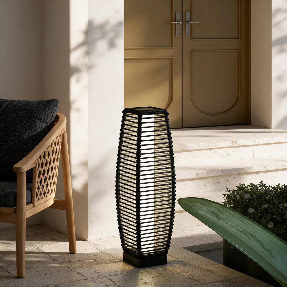 Woven Solar Patio Lanterns — Set of 4 — close-up of the original materials and construction